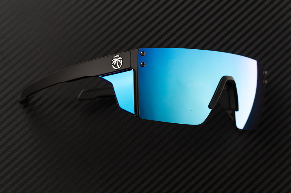 Close up of the Performance Lazer Slim galaxy blue safety rated sunglasses.