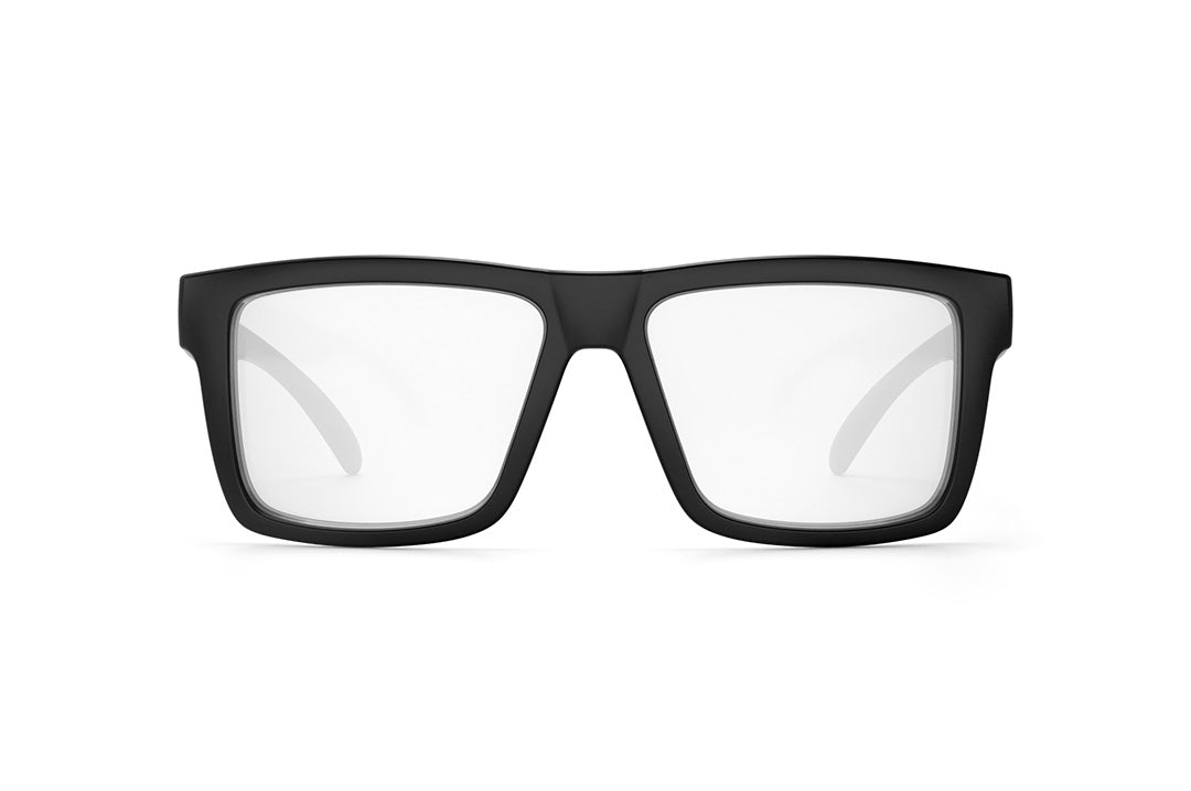 Front view of Heat Wave Visual Vise Z87 Sunglasses with black frame and clear lenses.