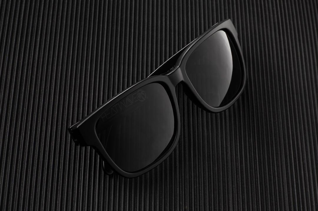 Heat Wave Visual Apollo Sunglasses with black frame and black lenses.