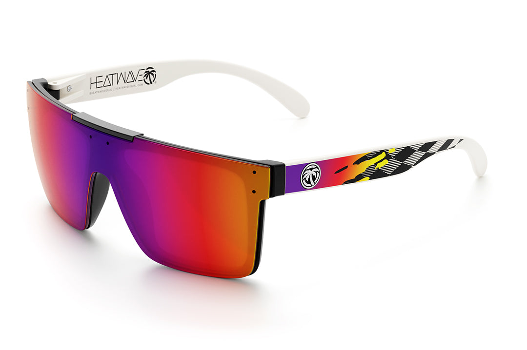 Heat Wave Visual Quatro Sunglasses with black frame, blurr print arms and atmosphere red blue lens.