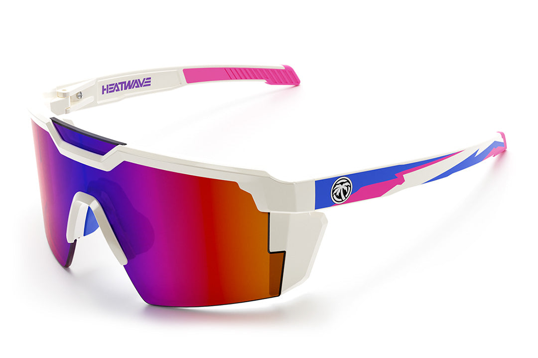 Heat Wave Visual Future Tech Sunglasses with gloss white frame, wild print arms and atmosphere lens.