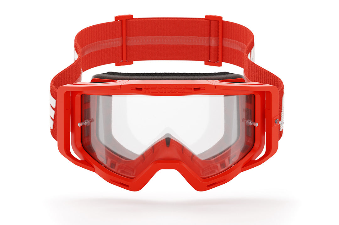 Front view of the Heat Wave Visual MXG 250 Motosport Goggle in the hydrocraft magma red color way.