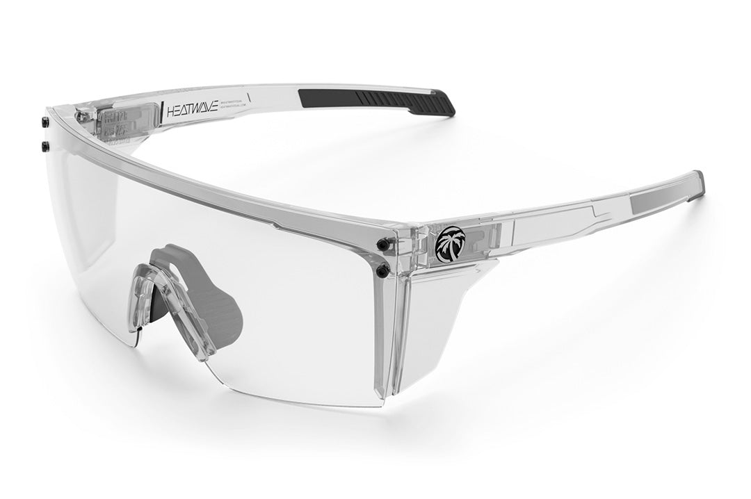 Heat Wave Visual Performance Lazer Face Sunglasses with clear frame, anti fog clear lens and clear side shields.