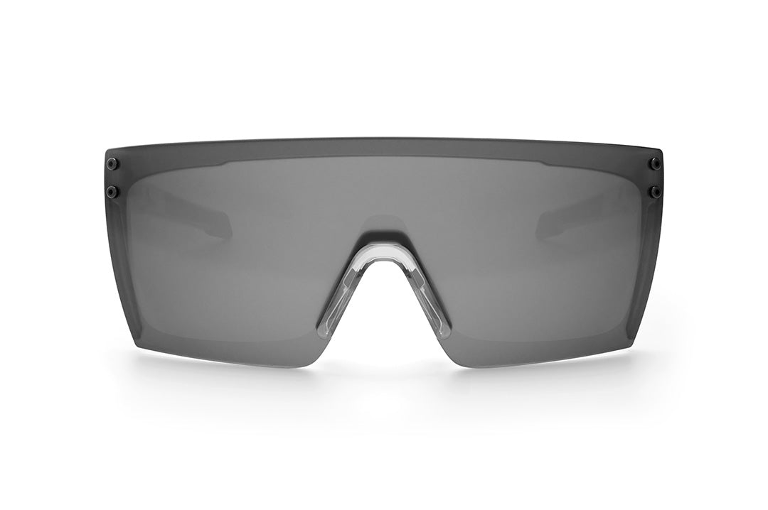 Front view of the Heat Wave Visual Performance Lazer Face Sunglasses with clear frame and photochromic lens. 