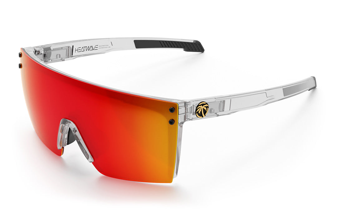 Heat Wave Visual Performance Lazer Face Sunglasses with clear frame and sunblast red orange lens.