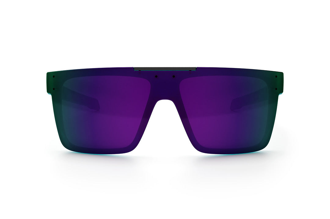 Front view of the Heat Wave Visual Performance Quatro with aqua frost frame, ultra violet lens and matching side shields.