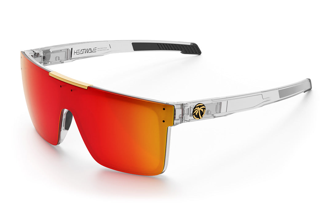 Heat Wave Visual Performance Quatro Sunglasses with clear frame and sunblast red orange lens.