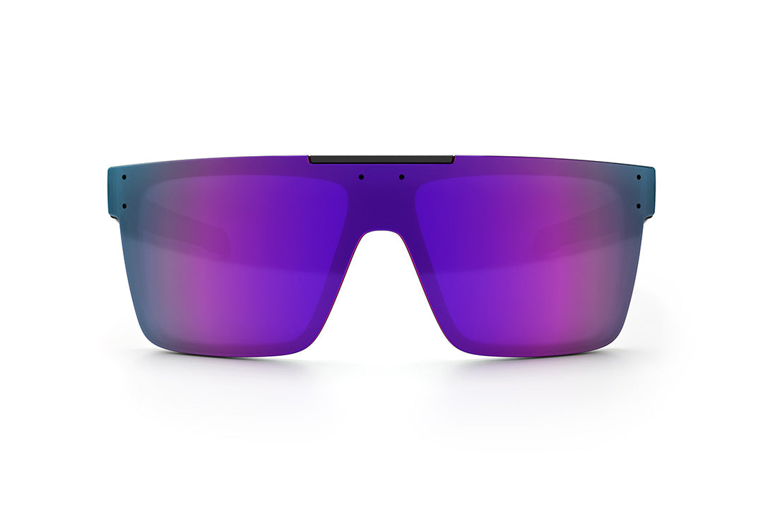 Front view of the Heat Wave Visual Performance Quatro with black frame, ultra violet lens and matching side shields. 