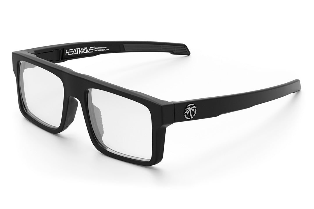 Heat Wave Visual Performance Rayth Sunglasses with black frame and anti-fog clear lenses.