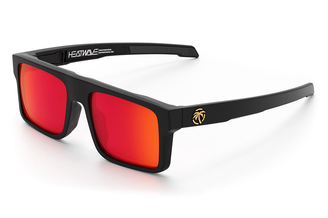 Heat Wave Visual Performance Rayth Sunglasses with black frame and firestorm red lenses.
