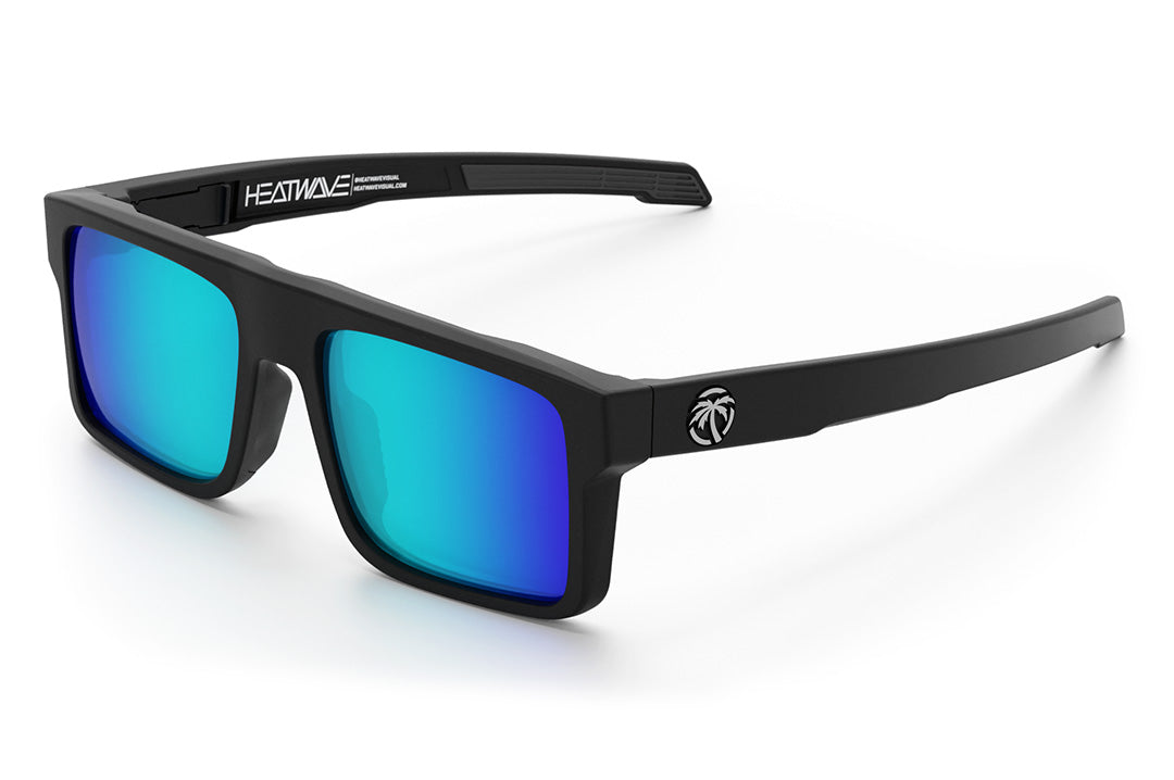 Heat Wave Visual Performance Rayth Sunglasses with black frame and galaxy blue lenses.