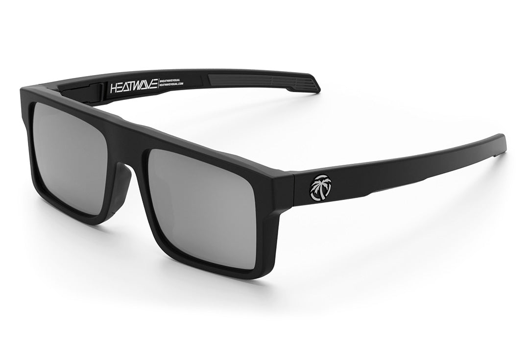 Heat Wave Visual Performance Rayth Sunglasses with black frame and silver lenses.