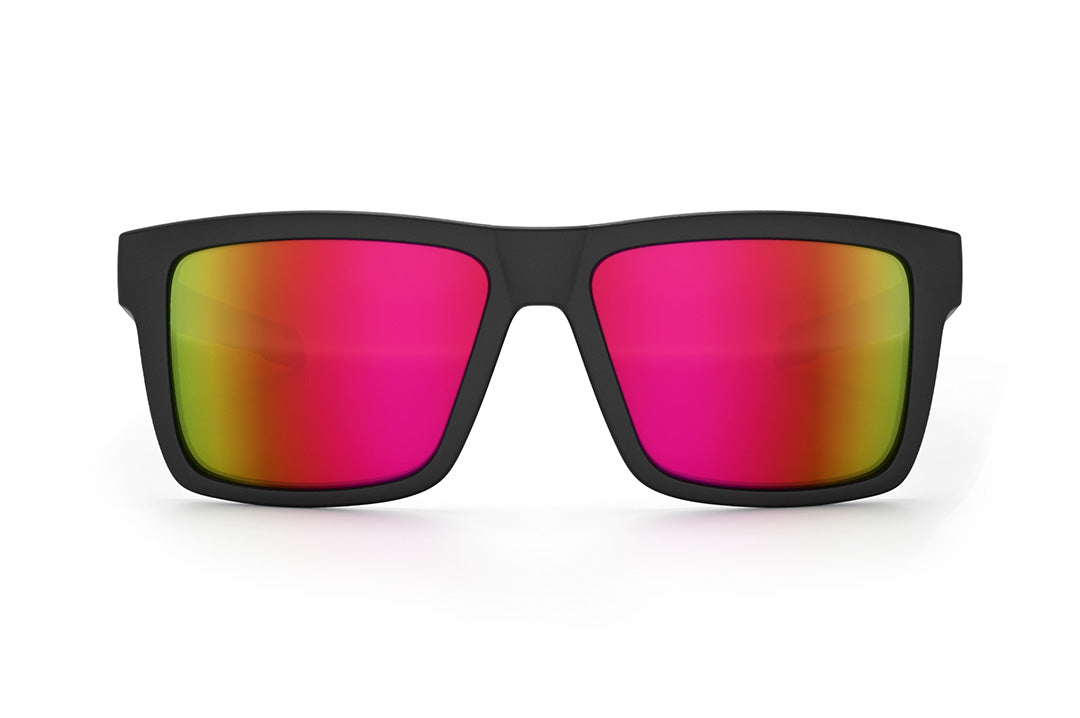 Front view of the Heat Wave Visual Performance Vise with black frame, tropic pink yellow lenses and matching side shields.