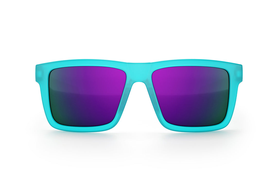 Front view of the Heat Wave Visual Performance XL Vise with aqua frost frame, ultra violet lenses and matching side shields.