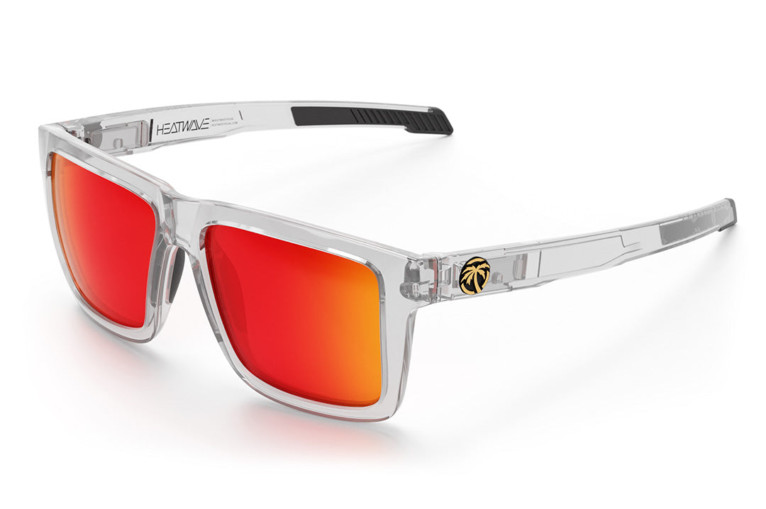 Heat Wave Visual Performance XL Vise Sunglasses with clear frame and sunblast red orange lenses.