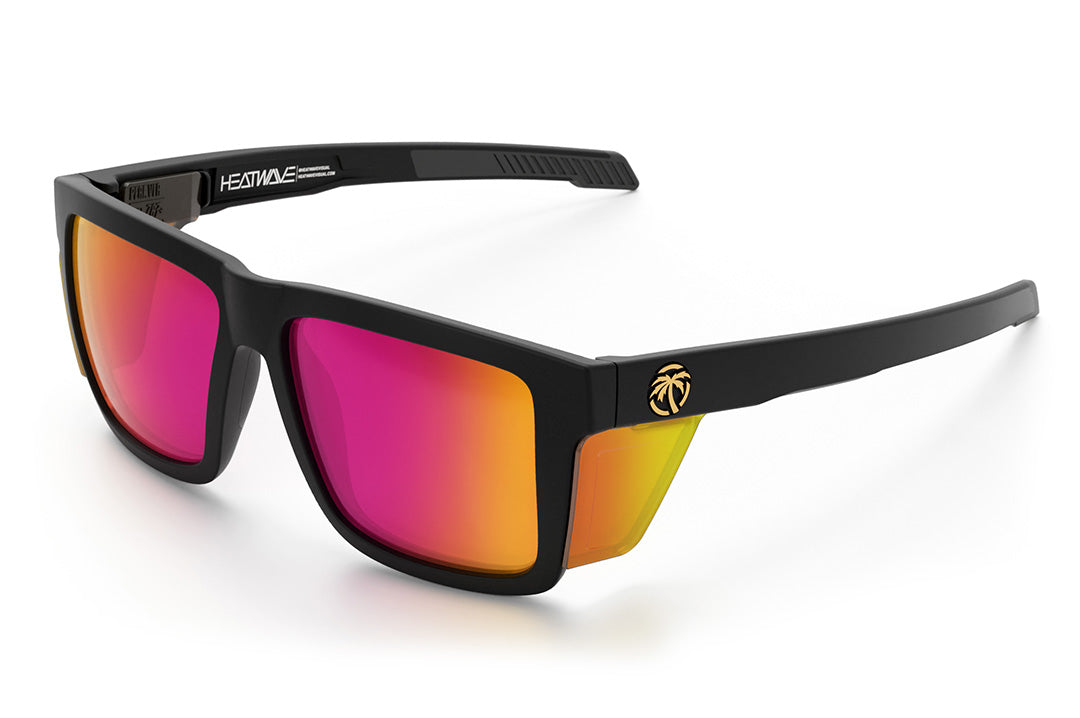 Heat Wave Visual Performance XL Vise Sunglasses with black frame, spectrum pink yellow lenses and matching side shields.