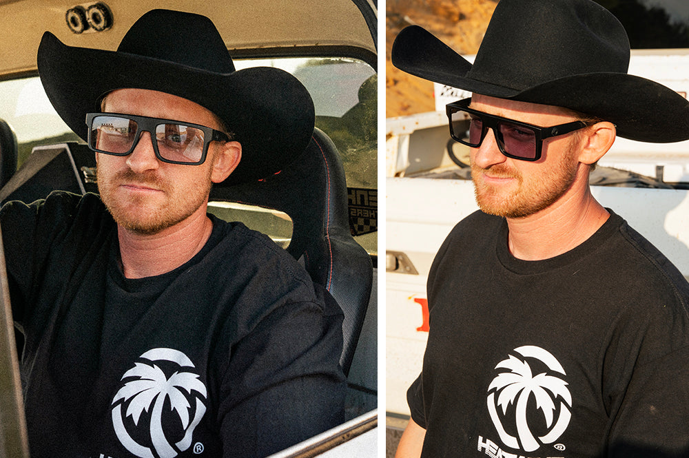 Chris Isenhouer out on the ranch wearing the Heat Wave Visual Performance Rayth Photochromic Sunglasses.