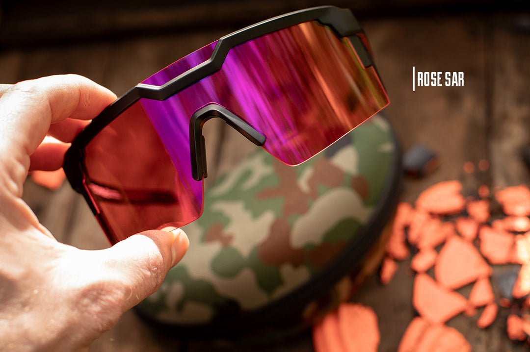 Heat Wave Visual Future Tech Sportsmen Pack Sunglasses with the rose SAR lens.