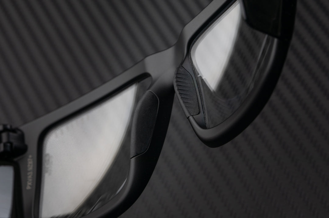 Close up of the nose pads on the Heat Wave Visual Performance Vise Sunglasses.
