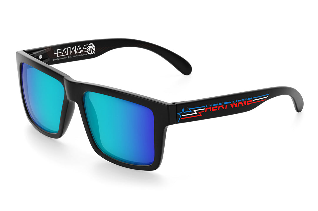 Heat Wave Visual Vise Sunglasses with black frame, speed star arms and galaxy blue lenses.