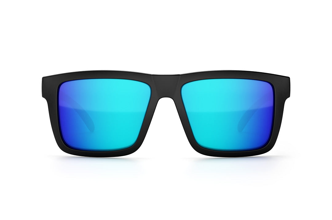 Front of Heat Wave Visual XL Vise Sunglasses with black frame and galaxy blue lenses.