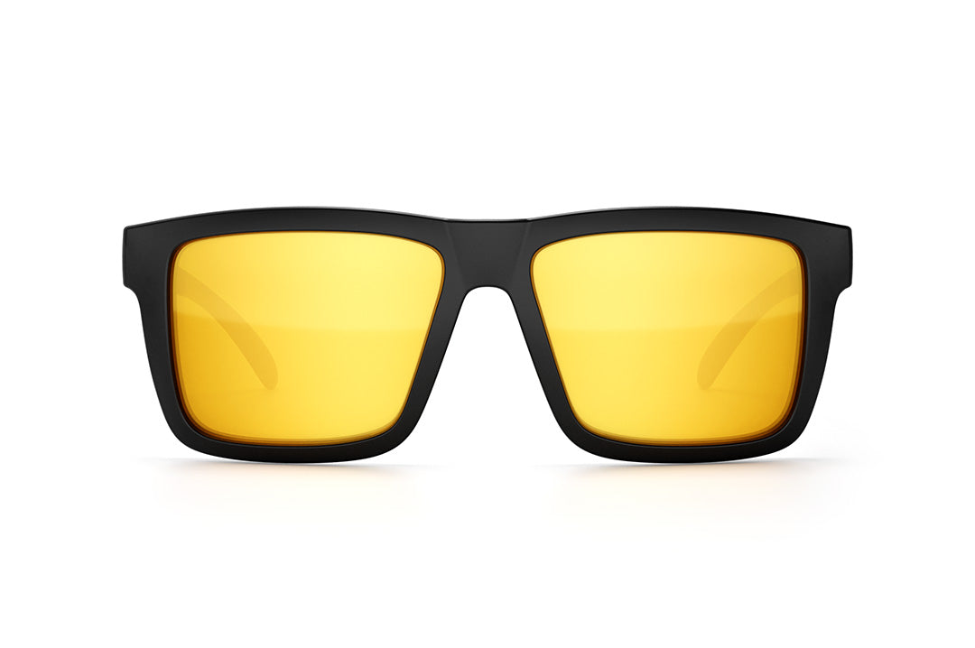 Front view of the Heat Wave Visual XL Vise Sunglasses with black frame and gold lenses. 