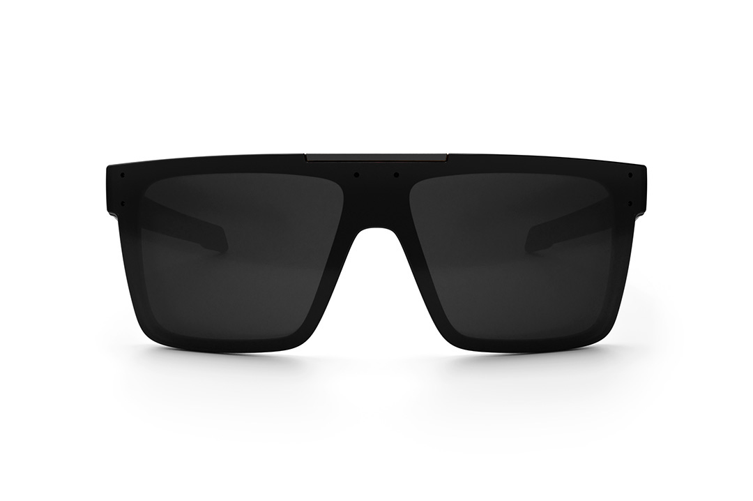 Front view of the Heat Wave Visual Performance Quatro Sunglasses with black frame, black bar and black lens.