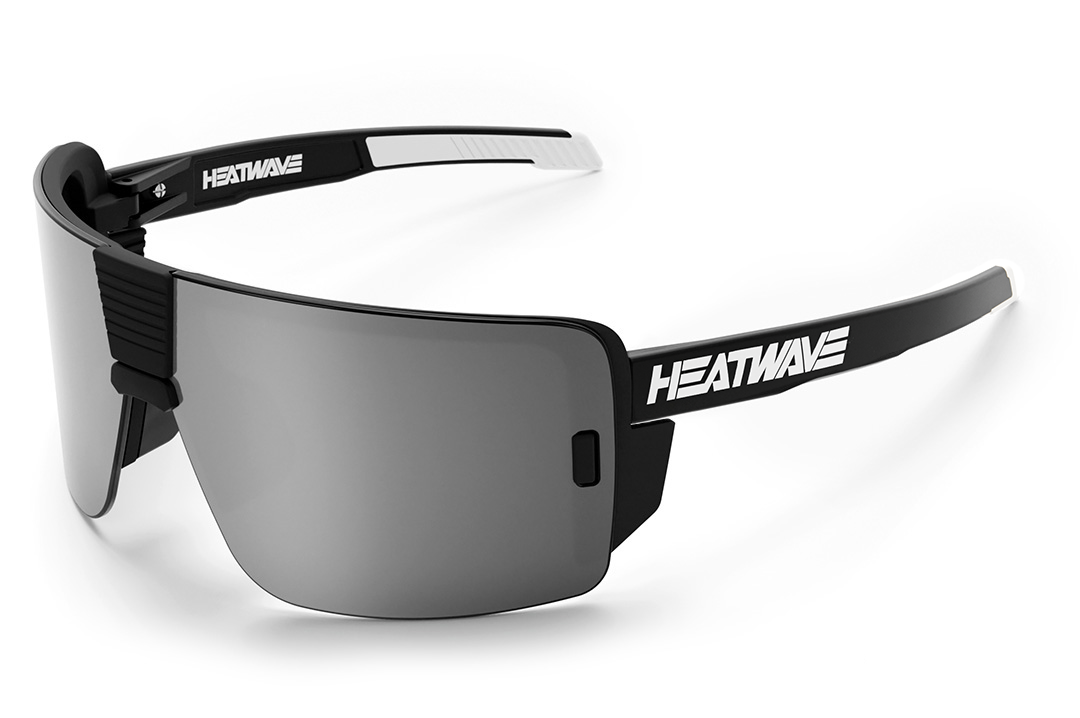 Heat Wave Visual Vector Sunglasses with black frame, billboard print arms and silver lens.